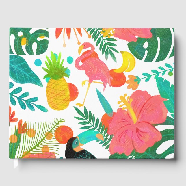 Tropical Vibes Floral Blätter Summer Luau Wedding Gästebuch (Vorderseite)