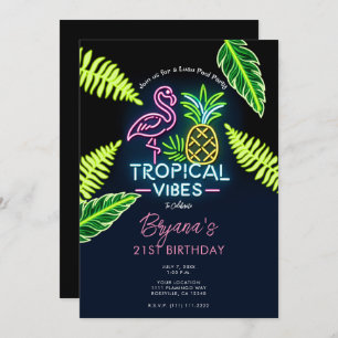 Tropical Vibes Neon Glow Blätter Geburtstagsparty Einladung