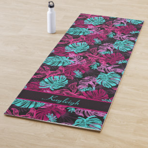 Tropical Vibes Rosa und Blau Monstera Leaf Yogamatte