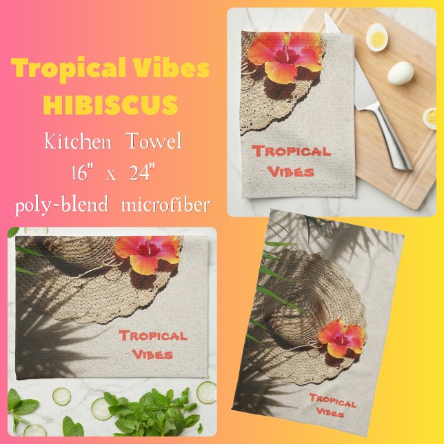 Tropical Vibes Sun Hat auf Beach Sand Geschirrtuch (Von Creator hochgeladen)