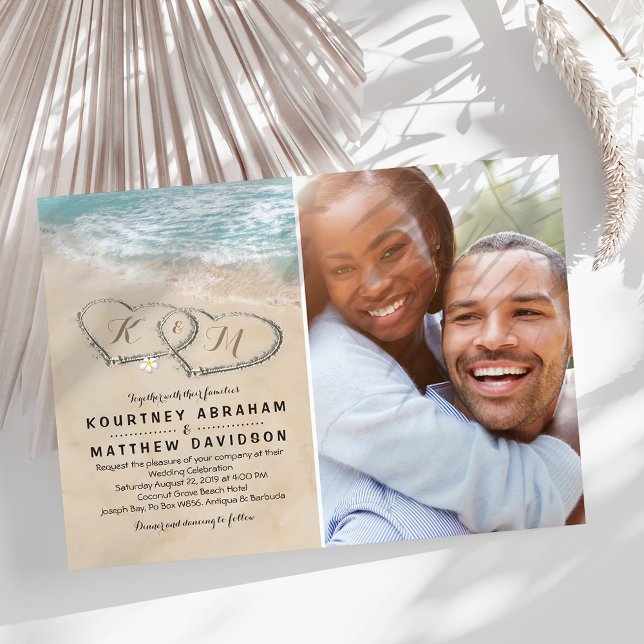 Tropical Vintag Beach Heart Wedding Foto Einladung (Von Creator hochgeladen)