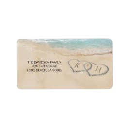 Tropical Vintag Beach Hearts in Sand Adressaufkleber