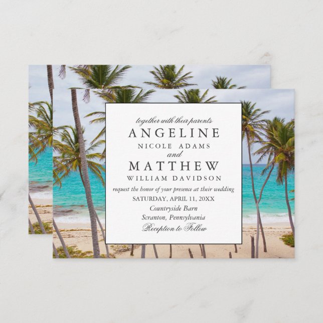 Tropical Vintag Beach Shore Palm Wedding Einladung (Vorne/Hinten)