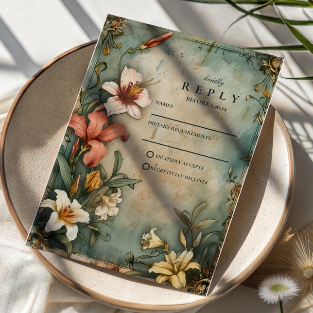 Tropical Vintage Garden Wedding RSVP Karte (Von Creator hochgeladen)