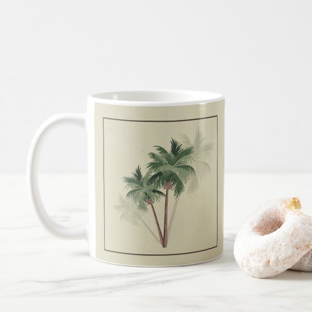 Tropical Vintage Palm Trees on Pale Green Kaffeetasse (Mit Donut)