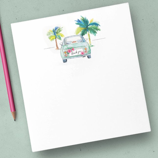 Tropical Water Stationery Palm Trees Auto Notizblock (Cute notepad thank you watercolor car and palm tree art by Victoria Grigaliunas of Do Tell A Belle)