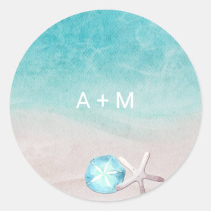 Tropical Watercolor Beach Hochzeit Runder Aufkleber