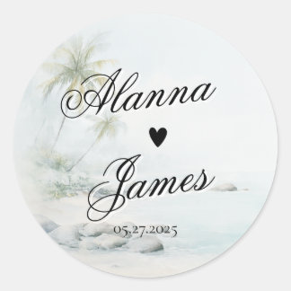 Tropical Watercolor Beach Wedding Sticker