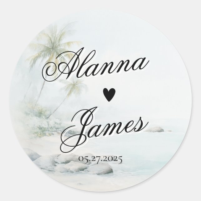 Tropical Watercolor Beach Wedding Sticker (Vorderseite)