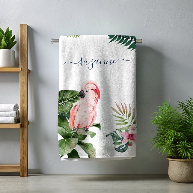 Tropical Watercolor-Blätter Skriptname Monogram Strandtuch (Von Creator hochgeladen)