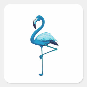 Tropical Watercolor Blue Flamingo Quadratischer Aufkleber