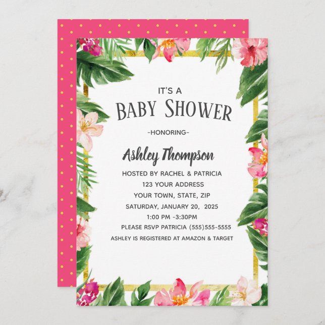 Tropical Watercolor Blume Sommerdusche Einladung (Vorne/Hinten)