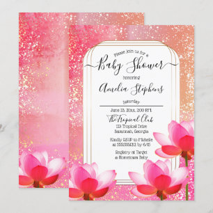 Tropical Watercolor Boho Lotus Floral Baby Dusche Einladung