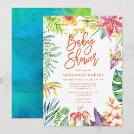 Tropical Watercolor Calligraphy Babydusche Einladung
