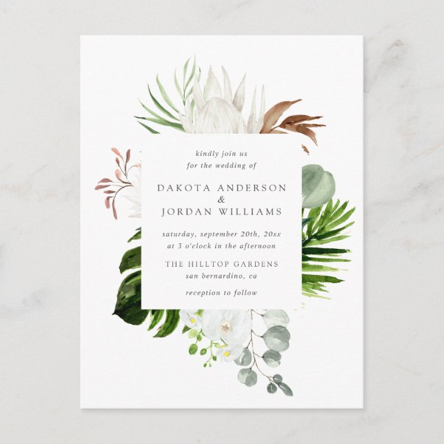 Tropical Watercolor Eukalyptus Greenerity Wedding Einladungspostkarte (Vorderseite)