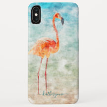 Tropical Watercolor Flamingo Beach
