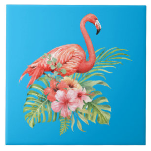 Tropical Watercolor Flamingo & Blume Fliese