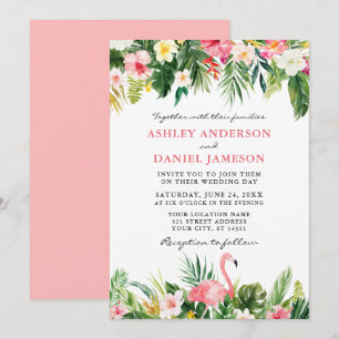 Tropical Watercolor Flamingo Wedding Pink Einladung