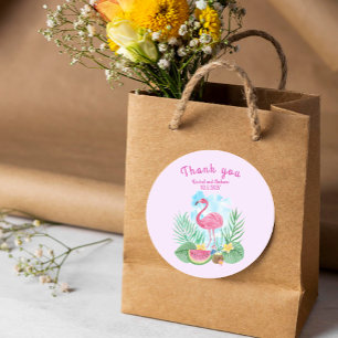 Tropical Watercolor Flamingo Wedding Sticker