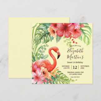 Tropical Watercolor Flamingos & Hibiskus Geburtsta Einladung