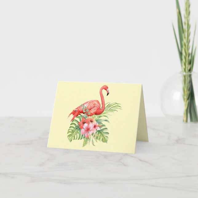 Tropical Watercolor Flamingos & Hibiskus Vielen Da Dankeskarte (Vorderseite)