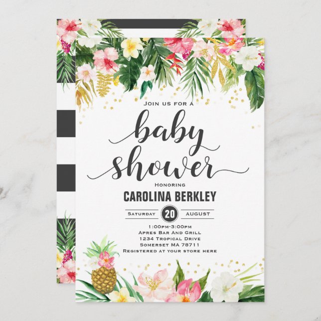 Tropical Watercolor Floral Baby Shower Einladung (Vorne/Hinten)