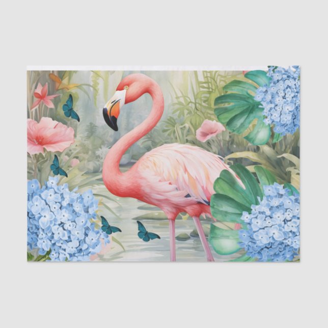 Tropical Watercolor Florals Flamingo & Butterflieg Seidenpapier (Vorderseite)