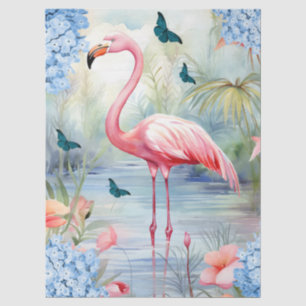 Tropical Watercolor Florals Flamingo & Butterflieg Seidenpapier