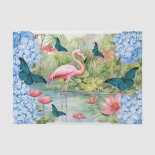 Tropical Watercolor Florals Flamingo & Butterflieg Seidenpapier