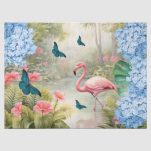 Tropical Watercolor Florals Flamingo & Butterflieg Seidenpapier
