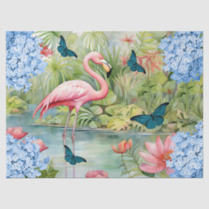 Tropical Watercolor Florals Flamingo & Butterflieg Seidenpapier