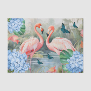 Tropical Watercolor Florals Flamingo & Butterflieg Seidenpapier