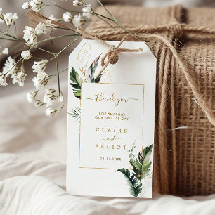 Tropical Watercolor Foliage Gold Hochzeit Vielen D Geschenkanhänger