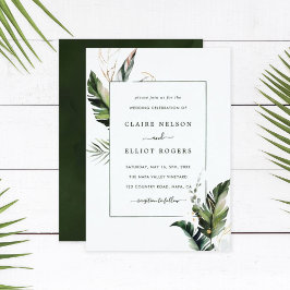 Tropical Watercolor Foliage Green Frame Wedding Einladung