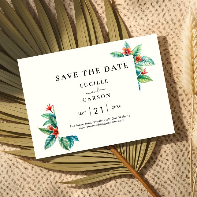 Tropical Watercolor Foliage Green Moderne Save The Date (Von Creator hochgeladen)