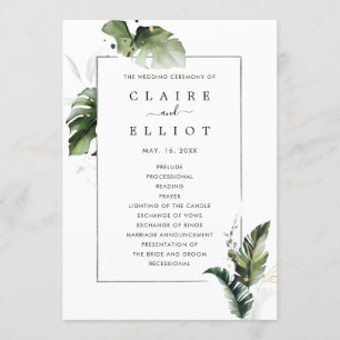 Tropical Watercolor Foliage Wedding Zeremonie Programm