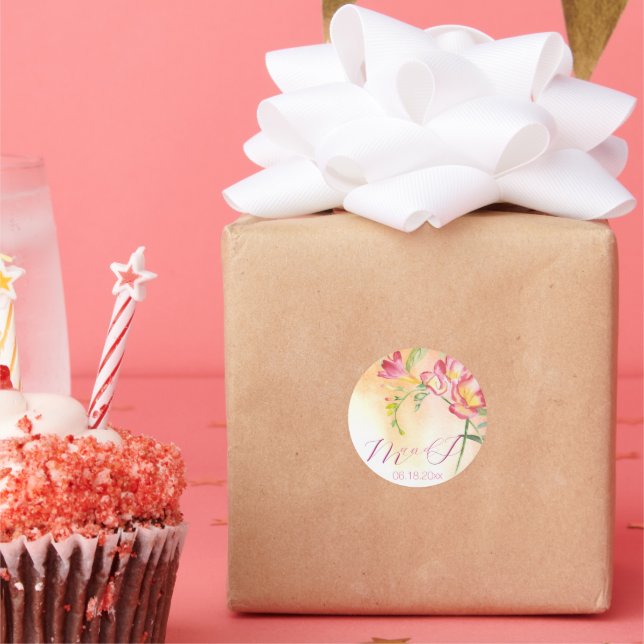 Tropical Watercolor Freesia Runder Aufkleber (Party)