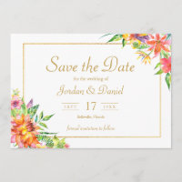 Tropical Watercolor Gold Frame Wedding Einladung