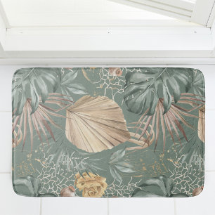 Tropical Watercolor Gold & Green Blätter Muster Badematte