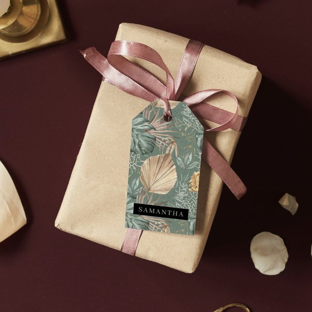 Tropical Watercolor Gold & Green Blätter Muster Geschenkanhänger (Von Creator hochgeladen)