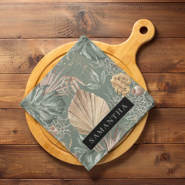 Tropical Watercolor Gold & Green Blätter Muster Geschirrtuch (Von Creator hochgeladen)