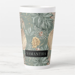 Tropical Watercolor Gold & Green Blätter Muster Milchtasse