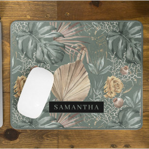 Tropical Watercolor Gold & Green Blätter Muster Mousepad