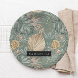 Tropical Watercolor Gold & Green Blätter Muster Pappteller<br><div class="desc">Tropical Watercolor Gold & Green Blätter Muster</div>