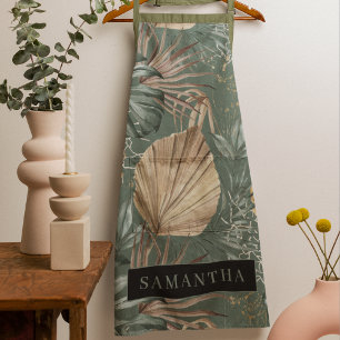 Tropical Watercolor Gold & Green Blätter Muster Schürze
