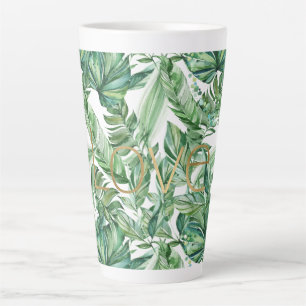 Tropical Watercolor Green Blätter Gold Liebe (dünn Milchtasse