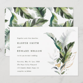 Tropical Watercolor Green Blätter Wedding Einladung