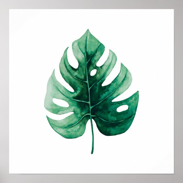 Tropical Watercolor Green Leaf Illustration Poster (Vorne)