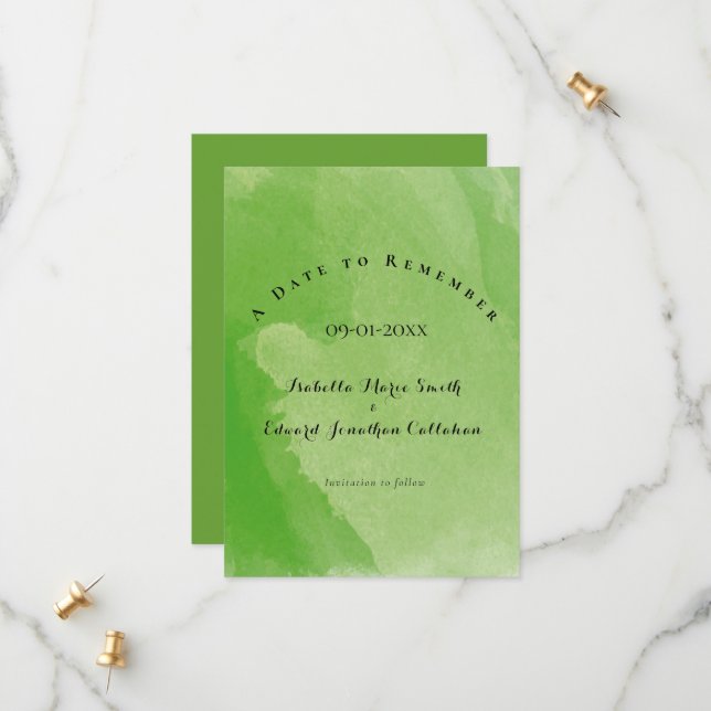 Tropical Watercolor Green Wedding Monstera Blätter Save The Date (Vorderseite/Rückseite Beispiel)