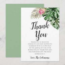 Tropical Watercolor Greenerity Baby Shower Dankeskarte